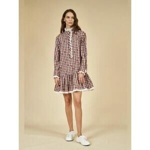 HUNTER BELL Sz L Large Carter Dress Odessa Check Lace Trim Fall